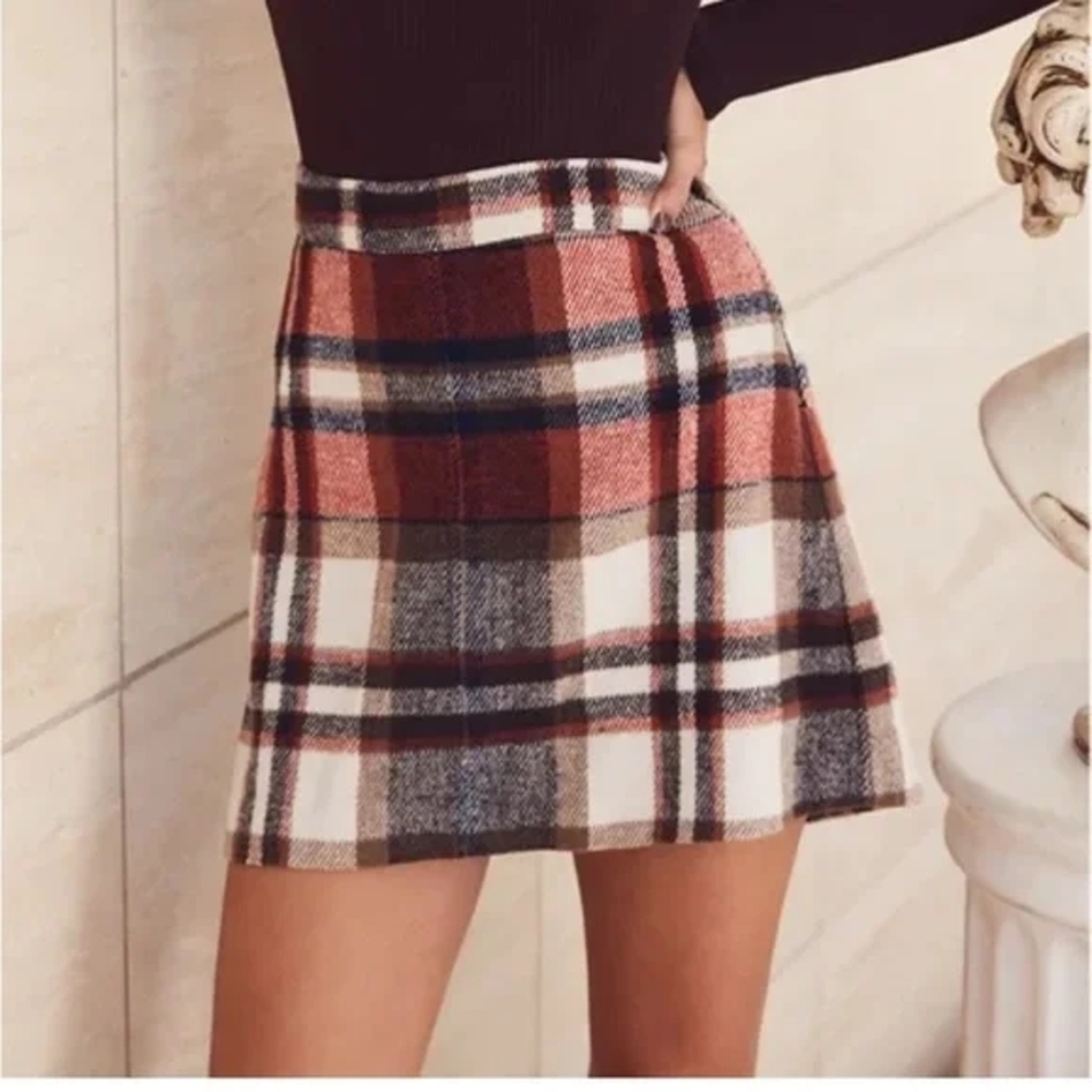 Lulu's Orange and Black Plaid Mini A-Line Skirt for Casual Work